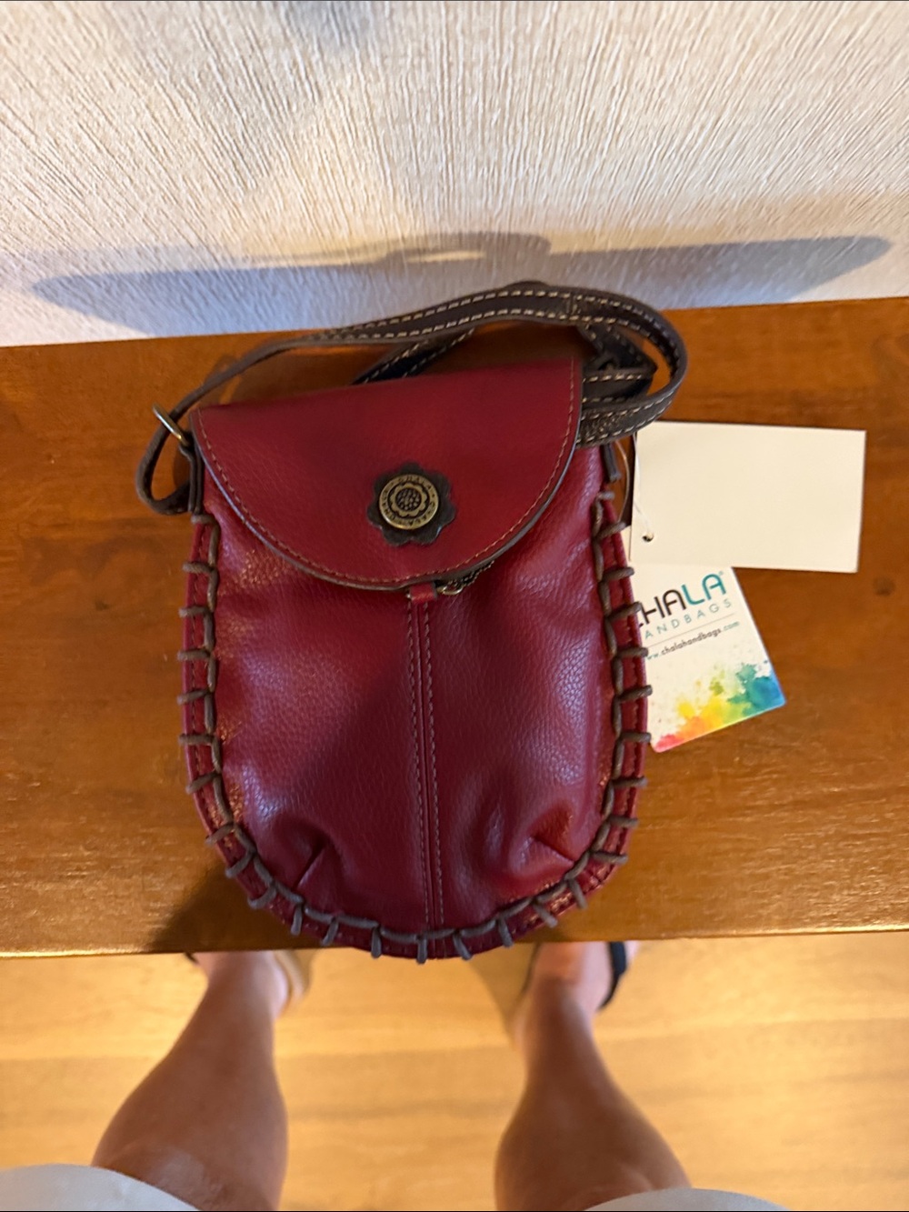 CHALA Leather Crossbody Bag in Burgundy